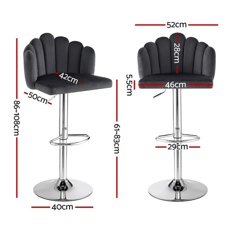 Artiss Bar Stool X4 Kitchen Dining Counter Gaslift Chair Adjustable Velvet Grey