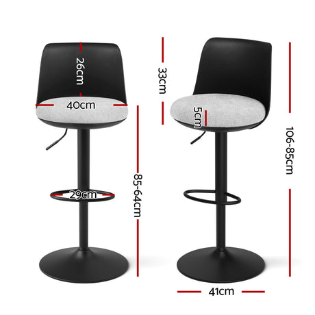 Artiss 2x Bar Stools Kitchen Swivel Gas Lift Counter Dining Chair Curved Black