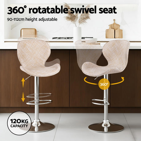 Artiss 2x Bar Stools Kitchen Swivel Gas Lift Counter Chair Wing PE Rattan Beige