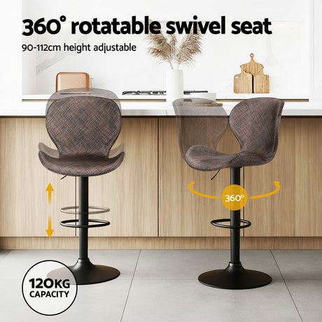 Artiss 2x Bar Stools Kitchen Swivel Gas Lift Counter Chair Wing PE Rattan Brown