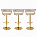 Artiss Bar Stools X3 Kitchen Counter Chair Gas Lift Velvet Woven Backrest Ivory