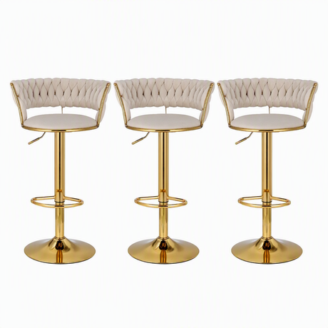 Artiss Bar Stools X3 Kitchen Counter Chair Gas Lift Velvet Woven Backrest Ivory