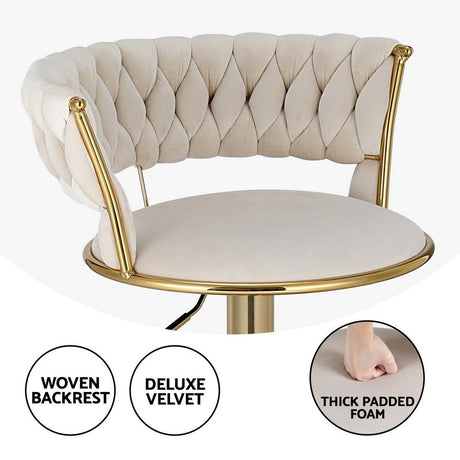 Artiss Bar Stools X3 Kitchen Counter Chair Gas Lift Velvet Woven Backrest Ivory