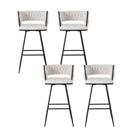 Artiss 4x Bar Stools Kitchen Dining Chair Counter Stool Woven Velvet Metal Ivory