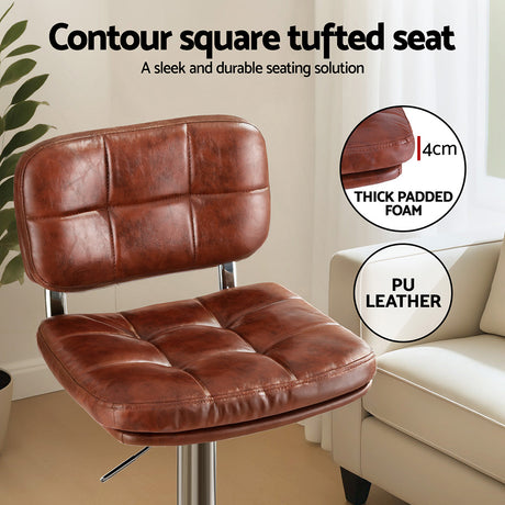 Artiss 4x Bar Stools Kitchen Swivel Gas Lift Counter Chair Tuft PU Leather Brown
