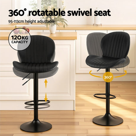 Artiss 4x Bar Stools Kitchen Swivel Gas Lift Counter Chair Shell Leather Black