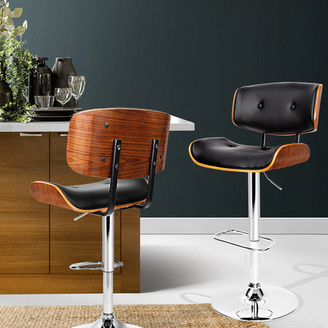 Artiss Bar Stools Gas Lift Leather Black