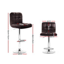 Artiss 2x Bar Stools Leather Gas Lift Brown