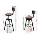 Artiss 3x Bar Stool Swivel Industrial Counter Barstools 63-79cm Seat Height Adjustable Metal Legs