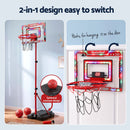 Everfit 2 in 1 Kids Basketball Hoop Adjustable Stand Over Door Scoreboard Red