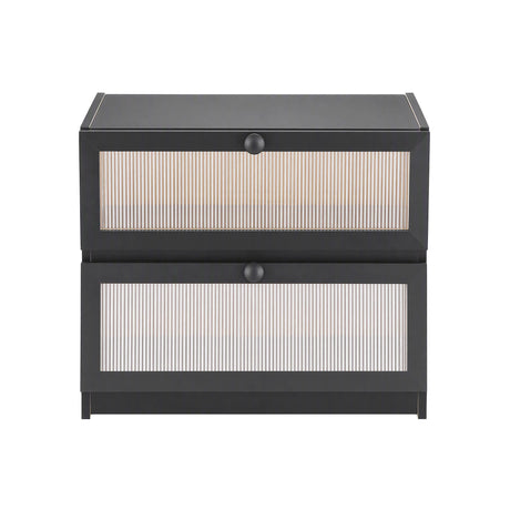 Artiss Bamboo Bread Box 2-Tier Kitchen Countertop Storage 40cm Black