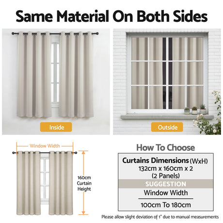 Artiss Blockout Curtains 2X 132x160cm Thermal Insulated Eyelet Drapes Beige