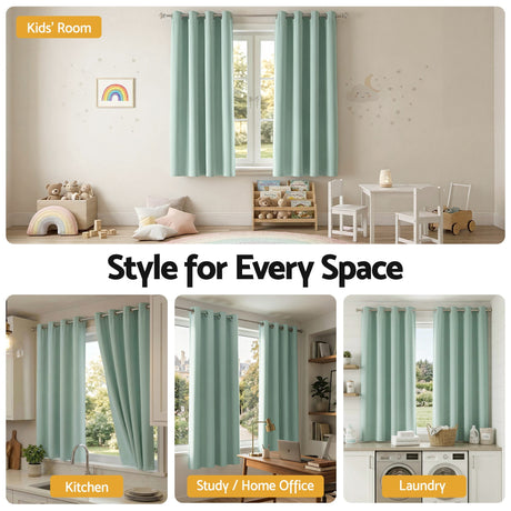 Artiss Blockout Curtains 2X 132x160cm Thermal Insulated Eyelet Drapes Green