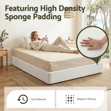 Artiss Compression Bed Frame Double Size No Assembly Vacuum High Density Sponge Boucle Cream White