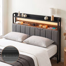 Artiss Double Headboard Charging Station Storage LED Light Grey Upholstered