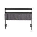 Artiss Double Headboard Charging Station Storage LED Light Grey Upholstered
