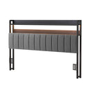 Artiss King Headboard Charging Station Storage LED Light Grey Upholstered