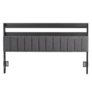 Artiss King Headboard Charging Station Storage LED Light Grey Upholstered