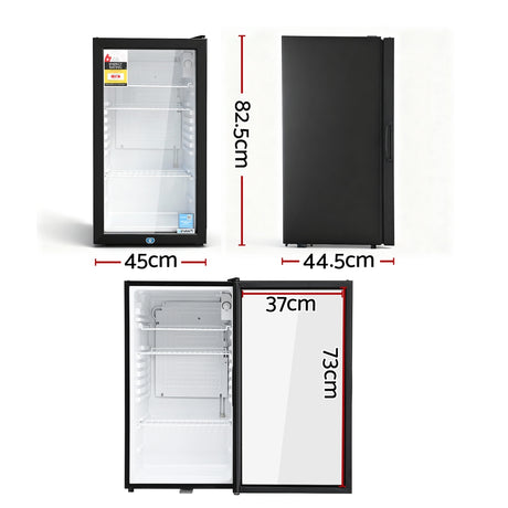 Devanti 78L Bar Fridge Glass Door Mini Fridge Countertop Cooler Black