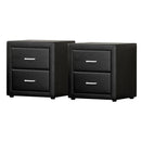 Artiss 2X Bedside Table 2 Drawers Side Table Leather - CADEN Black