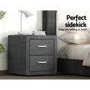 Artiss 2X Bedside Table 2 Drawers Side Table Fabric - CADEN Grey