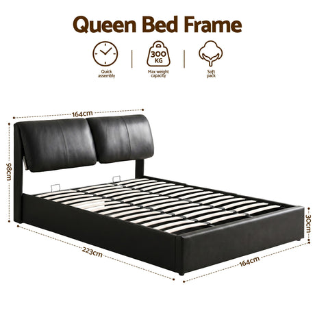 Artiss Queen Bed Frame Gas Lift Storage 3 Drawers Adjustable Headboard Platform Bed Black