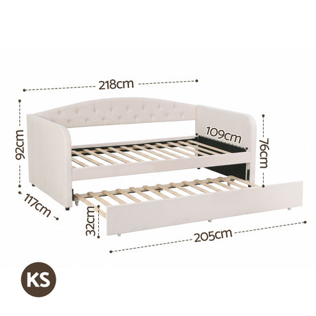 Artiss King Single Daybed Velvet Trundle Bed Frame Tufted Guest Bed