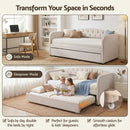 Artiss King Single Daybed Velvet Trundle Bed Frame Tufted Guest Bed