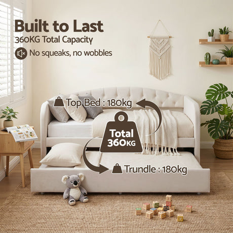 Artiss King Single Daybed Velvet Trundle Bed Frame Tufted Guest Bed