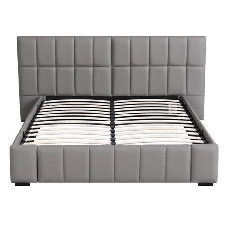 Artiss Queen Size Upholstered Gas Lift Bed Frame with Foldable Bench PVC Leather Platform Bed with Storage