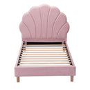 Artiss Single Bed Frame Scallop Upholstered Headboard Pink Velvet Platform Base Support up to 180kg
