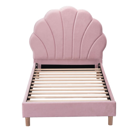 Artiss Single Bed Frame Scallop Upholstered Headboard Pink Velvet Platform Base Support up to 180kg