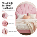 Artiss Single Bed Frame Scallop Upholstered Headboard Pink Velvet Platform Base Support up to 180kg