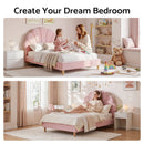 Artiss Single Bed Frame Scallop Upholstered Headboard Pink Velvet Platform Base Support up to 180kg