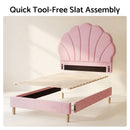 Artiss Single Bed Frame Scallop Upholstered Headboard Pink Velvet Platform Base Support up to 180kg