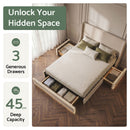 Artiss Double Upholstered Bed Frame with 3 Storage Drawers Wingback Headboard Heavy Duty Metal Platform Base