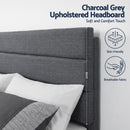 Artiss Double Bed Frame Upholstered Platform Base with Geometric Headboard Charcoal Grey Linen Wood Slats for Modern Bedroom Furniture Home Decor