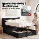 Artiss Queen Bed Frame with Horizontal Gas Lift Storage with LED Light USB Type-C Charging Station Black Velvet