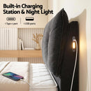 Artiss Queen Bed Frame with Horizontal Gas Lift Storage with LED Light USB Type-C Charging Station Black Velvet