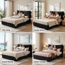Artiss Queen Bed Frame with Horizontal Gas Lift Storage with LED Light USB Type-C Charging Station Black Velvet