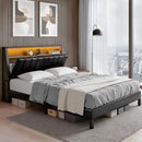Artiss Double Bed Frame LED Storage Headboard with Charging Station Black
