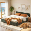 Artiss Double Bed Frame Chenille Heavy Duty Platform Base Green 300kg Support No Box Spring Needed