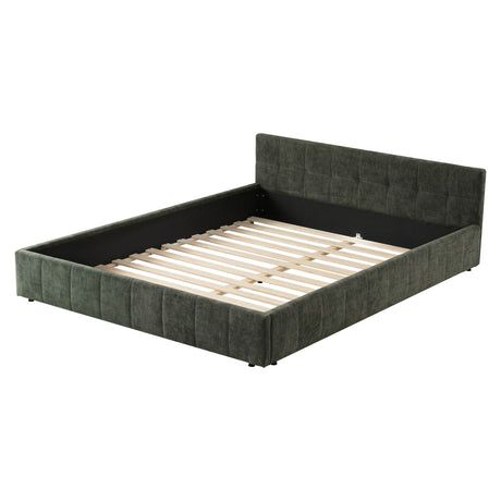 Artiss Double Bed Frame Chenille Heavy Duty Platform Base Green 300kg Support No Box Spring Needed