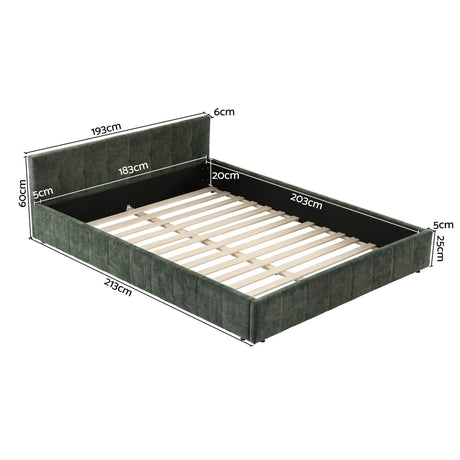 Artiss King Bed Frame Chenille Heavy Duty Platform Base Green 300kg Support No Box Spring Needed