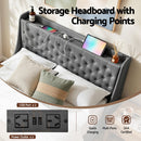 Artiss Double Bed Frame with 4 Storage Drawers and Charging Station Tufted Wingback Headboard 300kg Loads Charcoal Grey