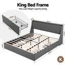 Artiss King Bed Frame with 4 Storage Drawers and Charging Station Tufted Wingback Headboard 300kg Loads Charcoal Grey