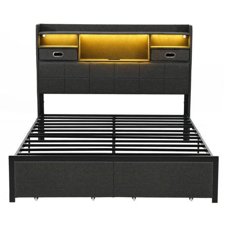 Artiss Queen Bed Frame with Storage Drawers & Headboard, 2 Drawer, USB, LED