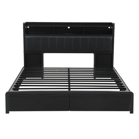 Artiss King Bed Frame with Storage Headboard, 2 Drawers, Charging Station & LED Light