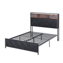 Artiss Double Bed Frame with LED Lights Storage Headboard 2 USB 2 AC Outlets Charging Station