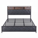 Artiss King Bed Frame with LED Lights and Storage Headboard Charging Station